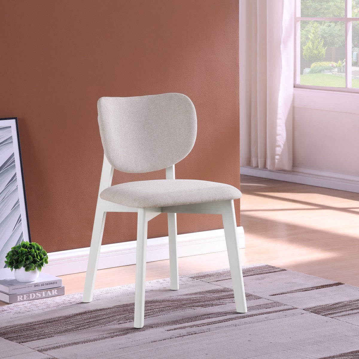 Luna 5-Piece Round Dining Set – Matte White Table with Upholstered Chairs