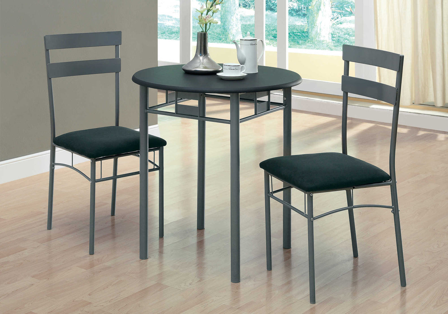 5-Piece Metal Dining Set – Black Table with Faux Leather Chairs