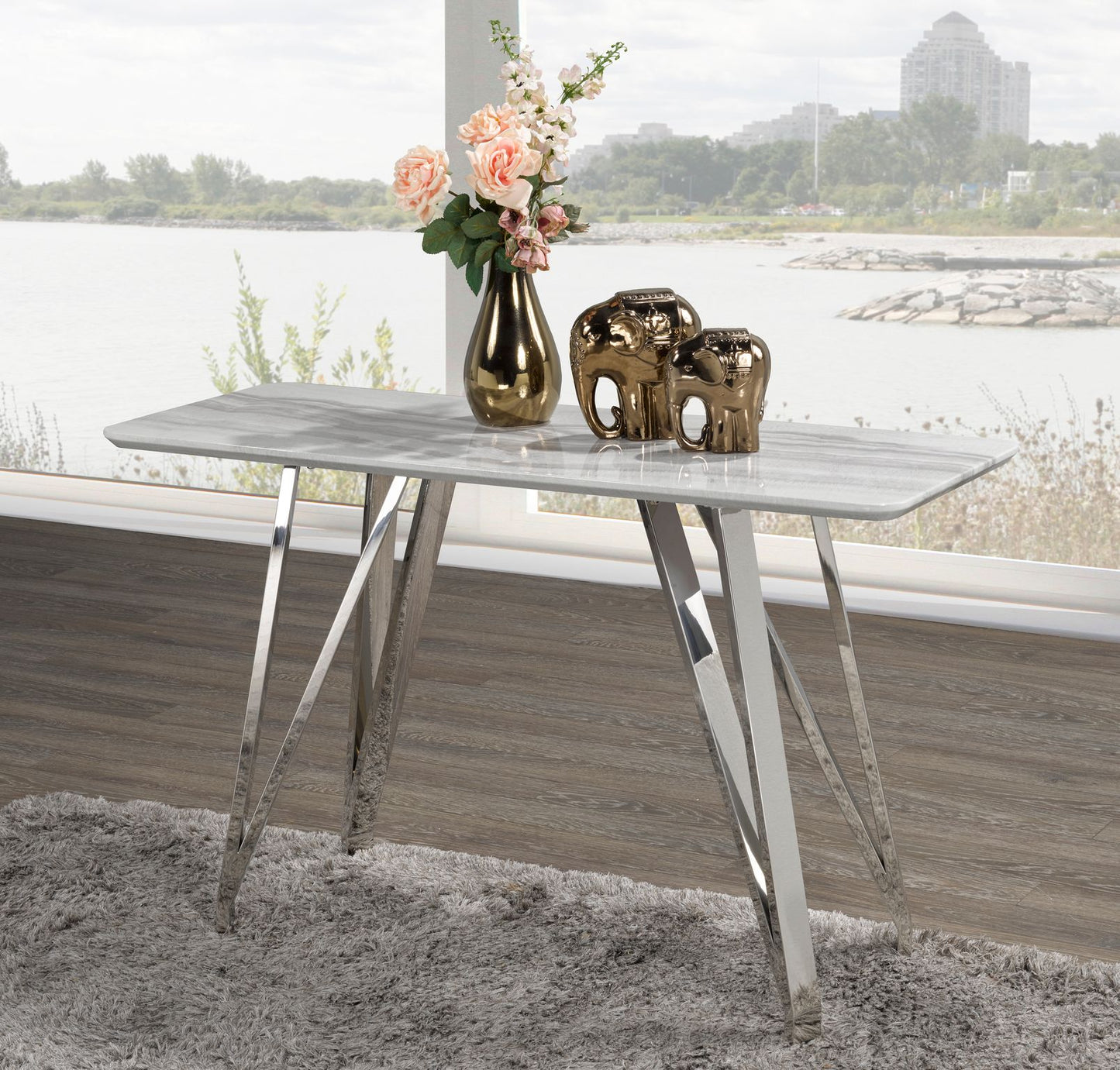 Sebastian Sofa Table, White/silver