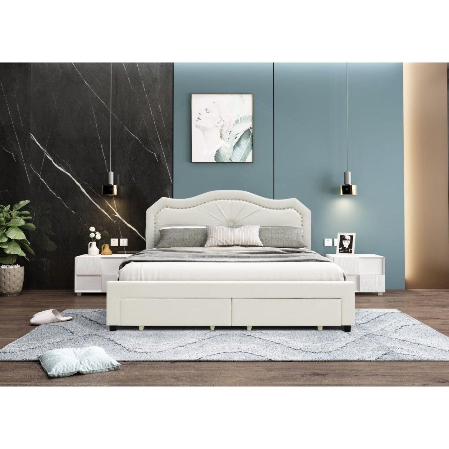 Finley Platform Double Storage Bed, Cream