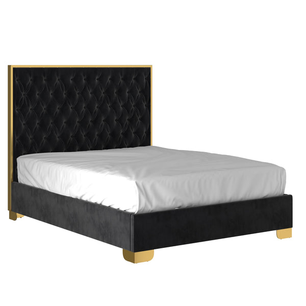 Contemporary Bed | Velvet & Steel | 60" Black | Lucille Bed Collection