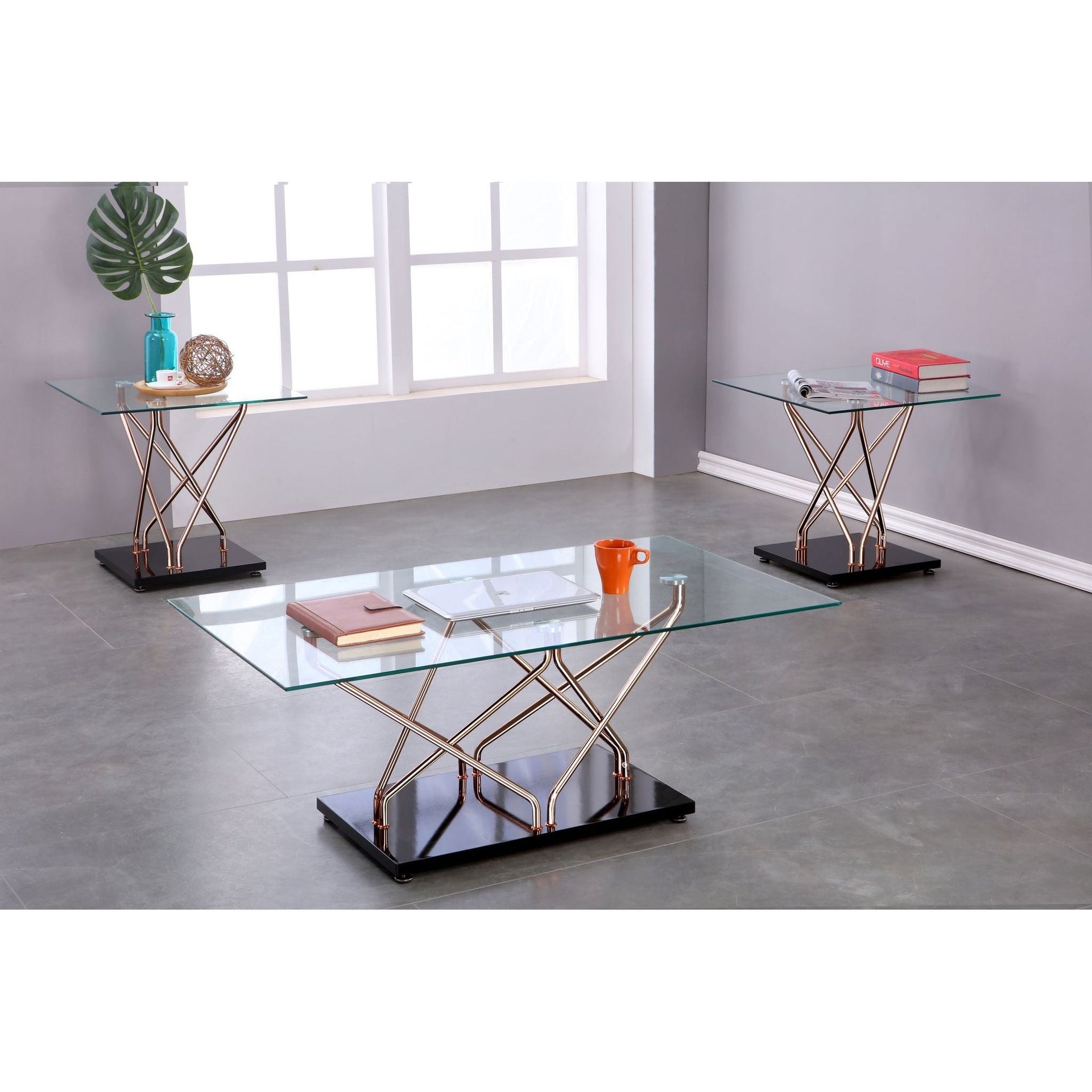 Ross 3-Piece Coffee Table Set - Black/Rose Gold