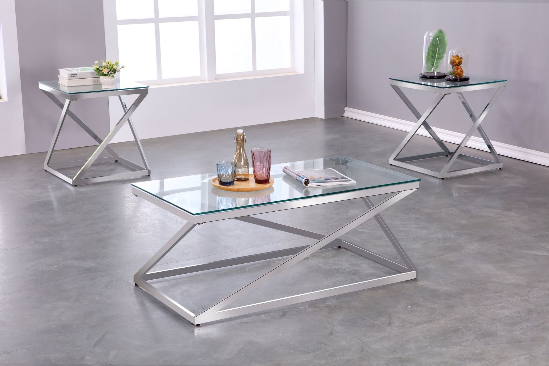 Amari 3-Peice Coffee Table Set, Silver