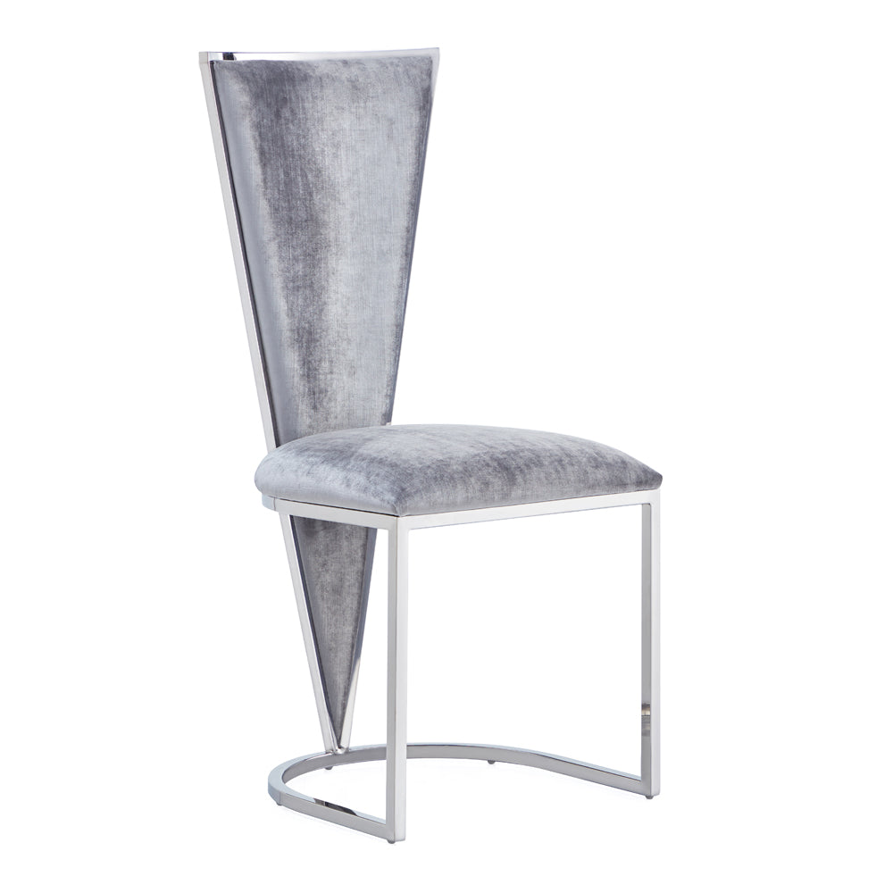 Turin Dining Chair – Grey Velvet & Polished Steel