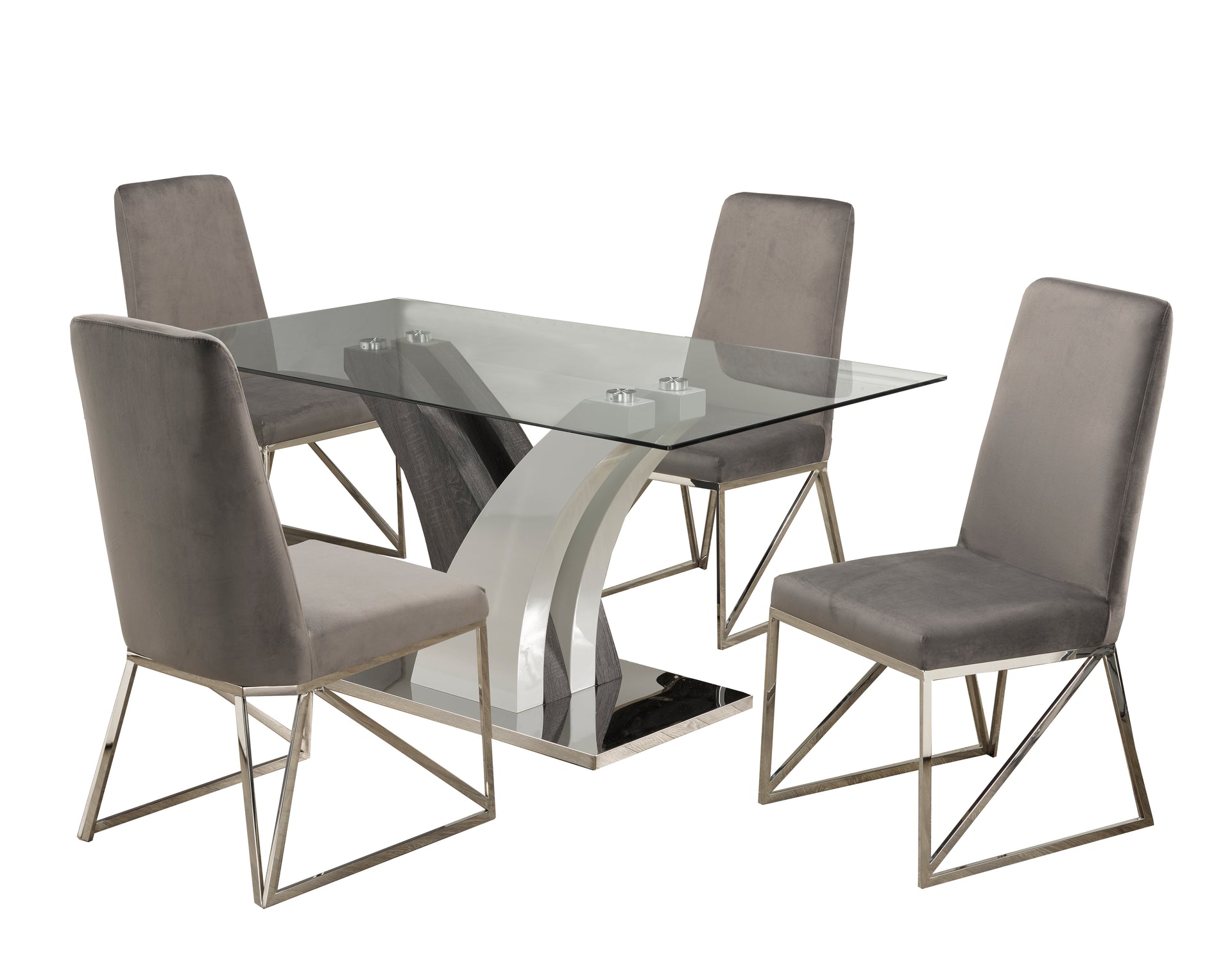 Aurora 5-Piece Glass Dining Set – Chrome Base with Velvet Chairs - Open Box