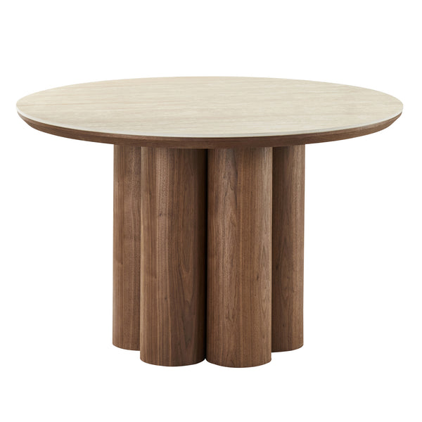 Briar Round Dining Table, 47" - Walnut/Travertine
