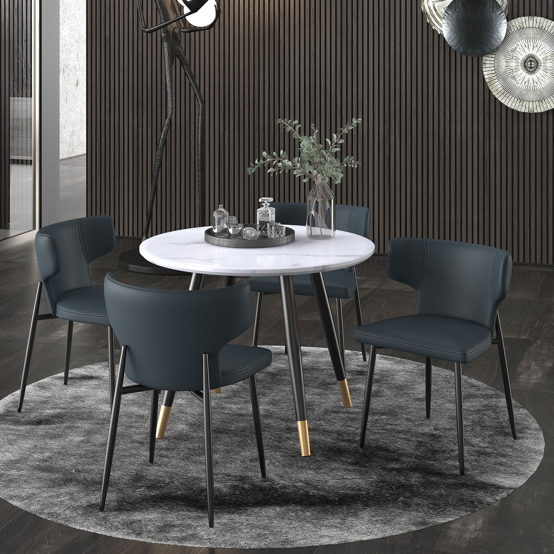 Olis Dining Chair, Faux Leather, Set Of 2 , Black