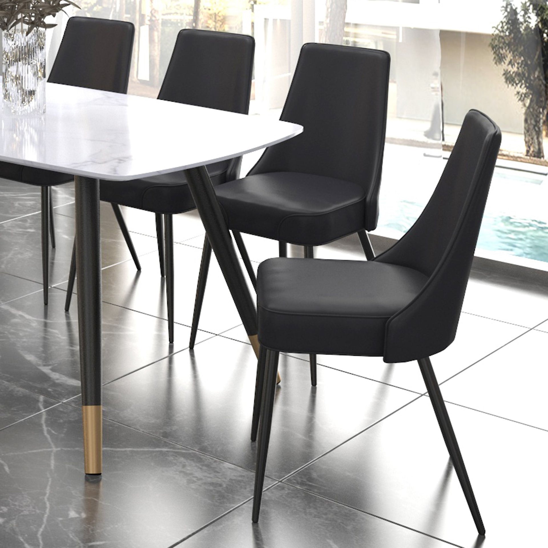 Koda Dining Chair, Faux Leather, Set Of 2, Black