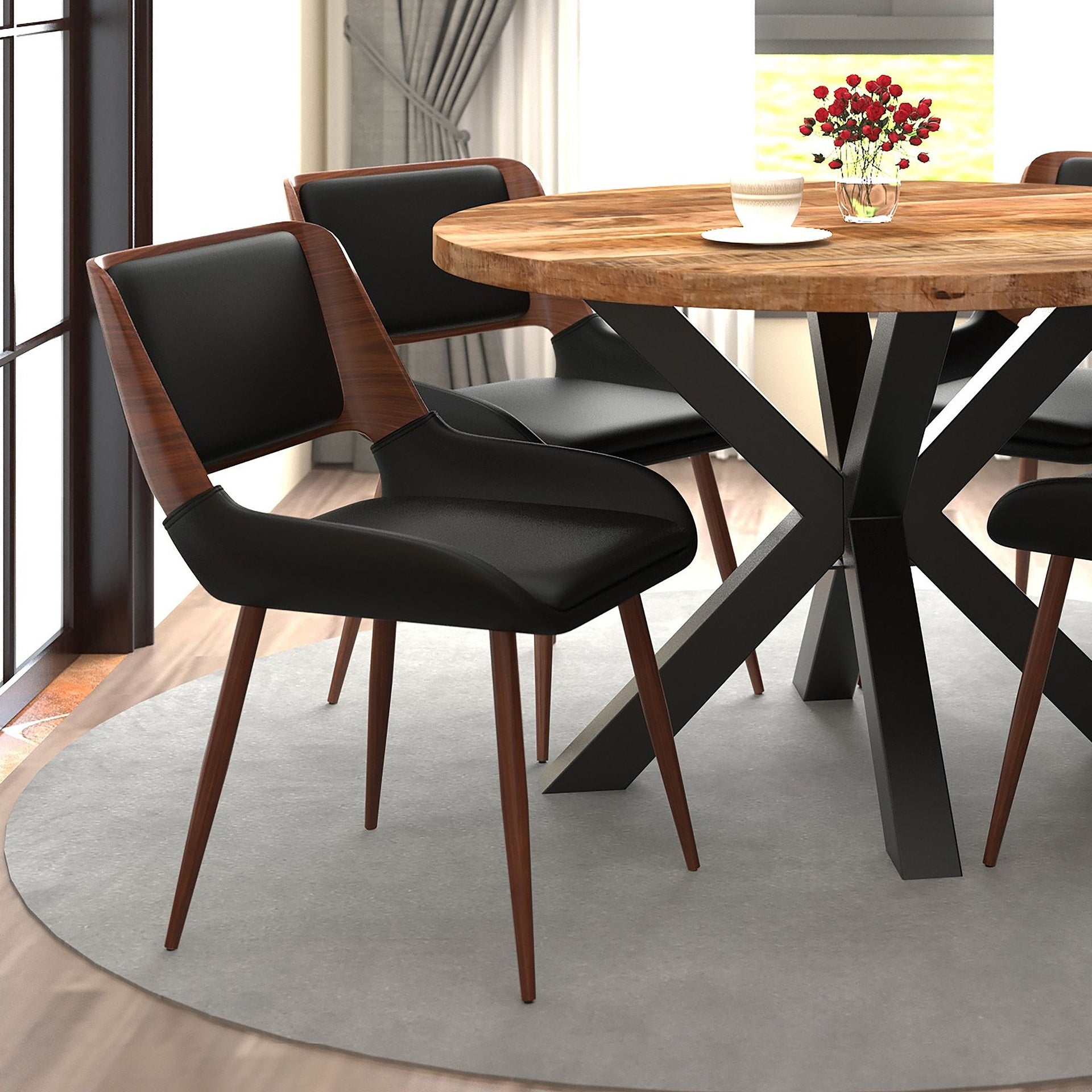 Hudson Dining Chair, Faux Leather, Black