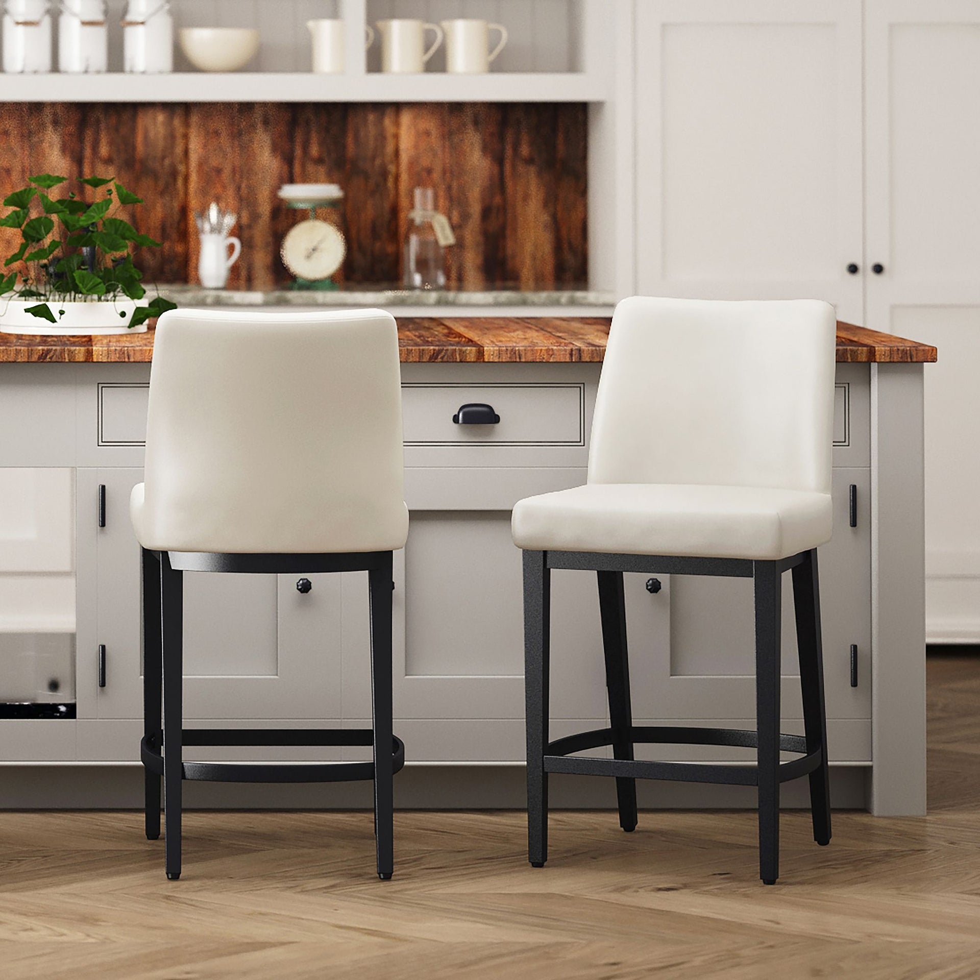 Jace 26" Counter Stool,Pu, Set Of 2, Beige