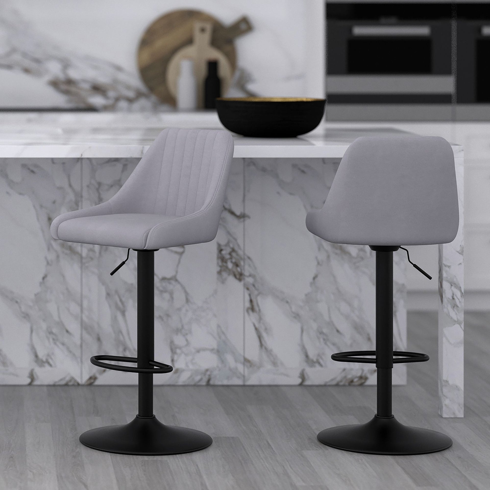 Kron Air-Lift Stool, Fabric, Set Of 2 , Grey