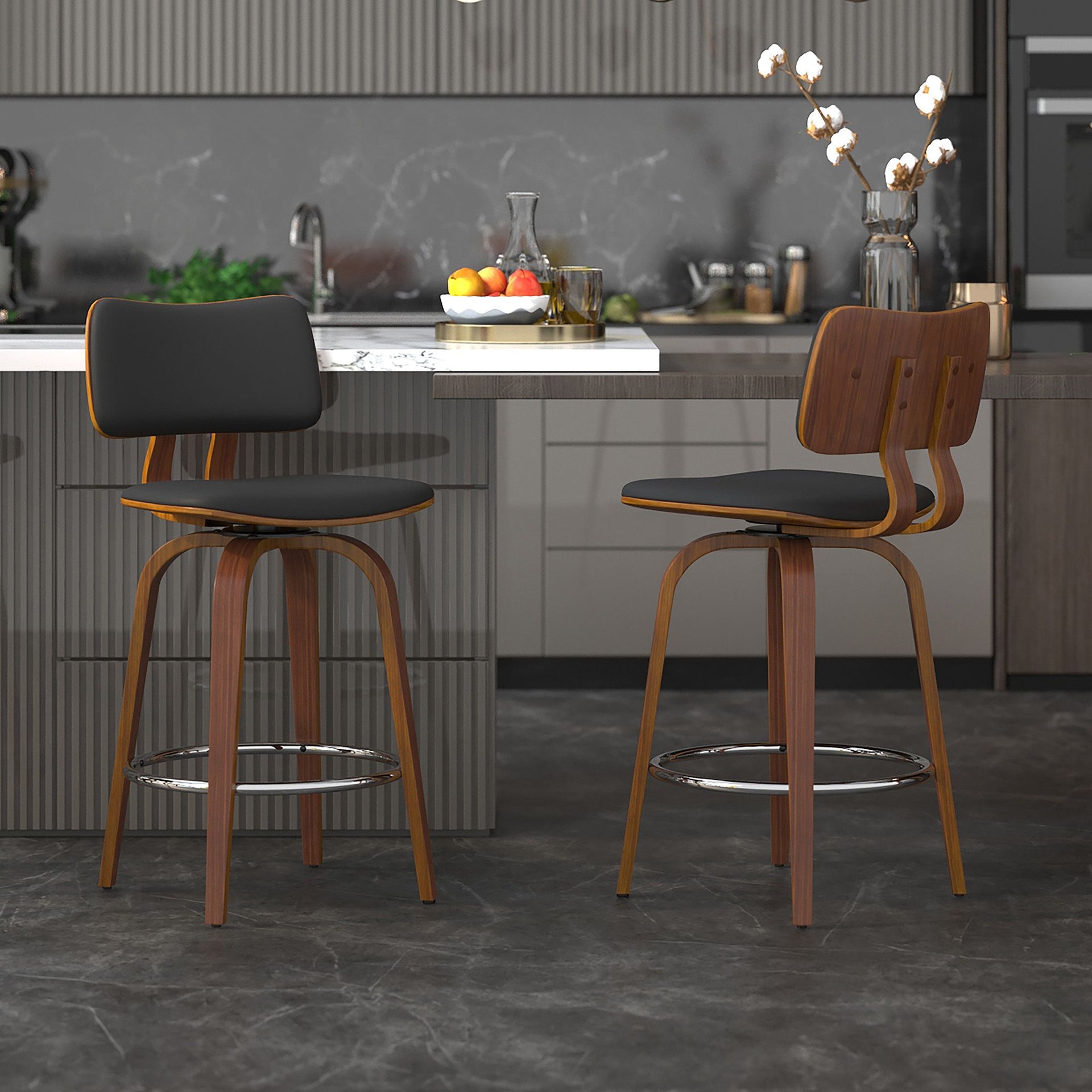 Zuni 26" Counter Stool W/Swivel, Pu , Black