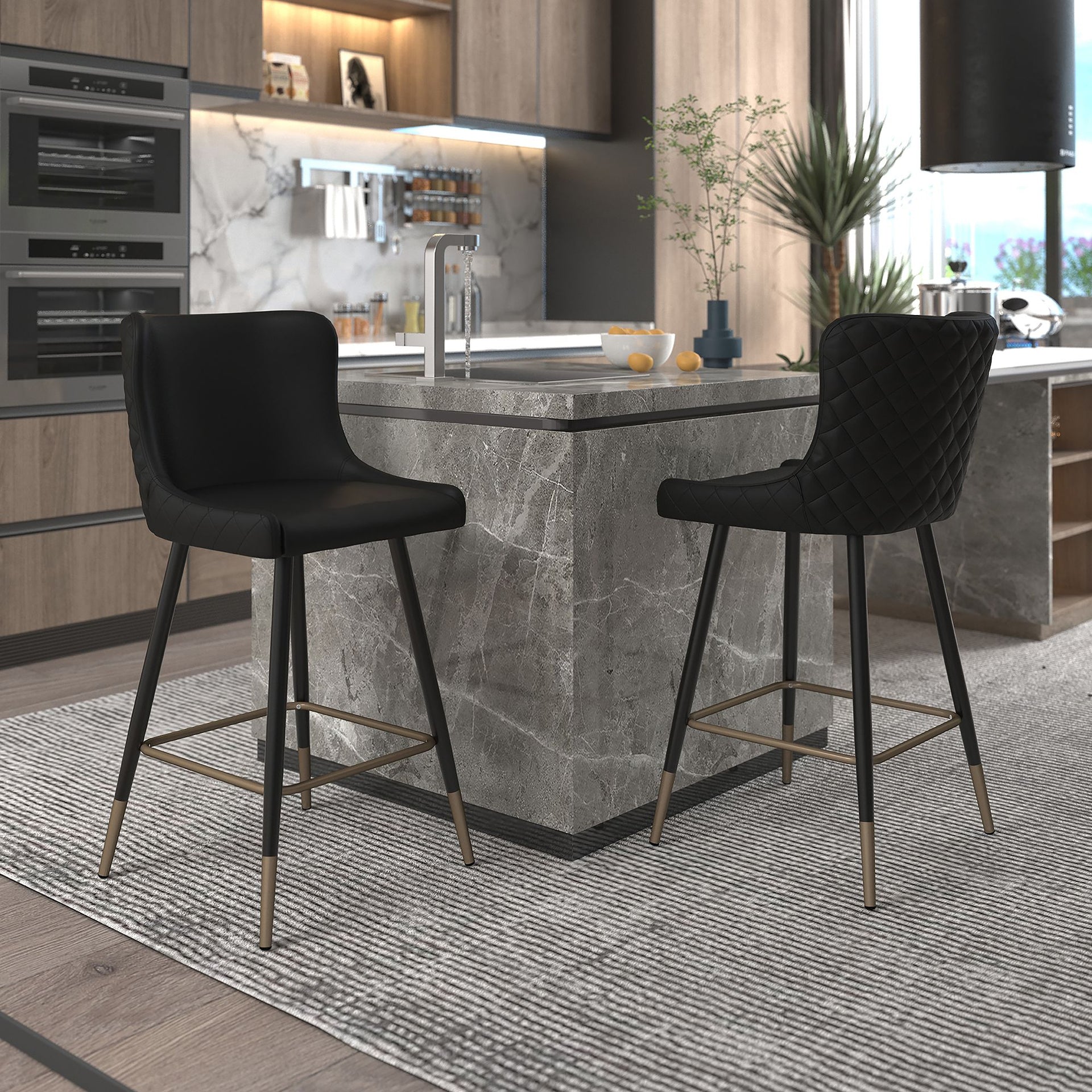Axton Quilted Bar Stool – Set of 2 (Black)