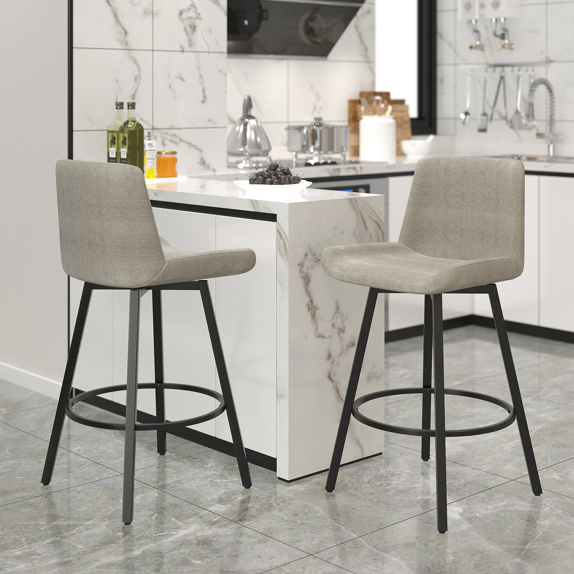 Fern 26" Counter Stool W/Swivel, Set Of 2, Grey