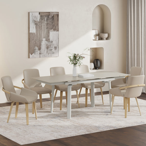 Anson/Beck 7-Piece Dining Set - Travertine And Cream/Sand