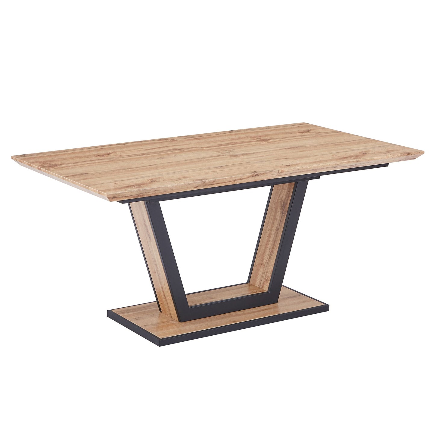 7-Piece Natural Wood Dining Set – V-Leg Table + Cantilever Chairs
