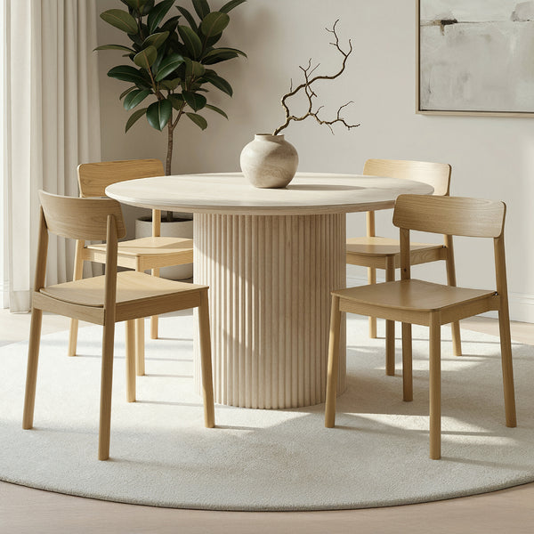 Alden/Elowen 5-Piece Dining Set - Ivory And Travertine/Natural