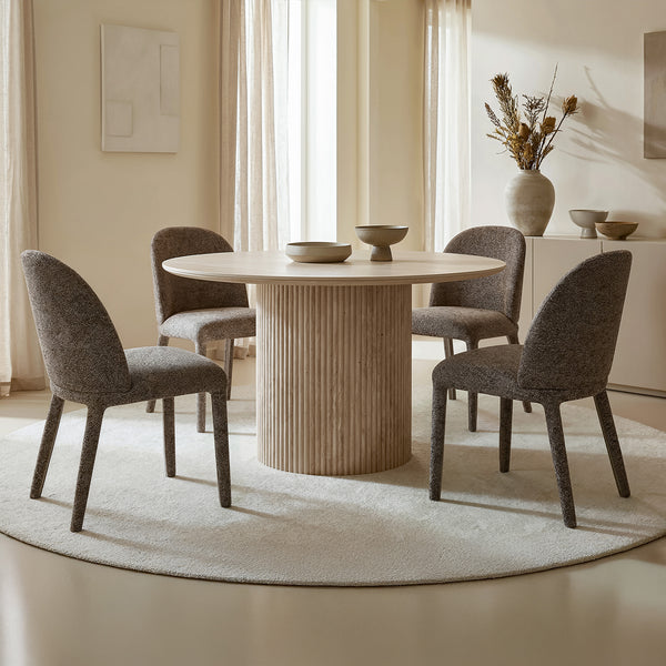 Alden/Fable 5-Piece Dining Set - Ivory And Travertine /Brown