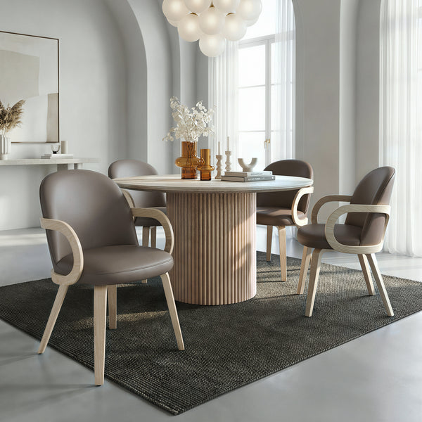 Alden/Halston 5-Piece Dining Set - Ivory And Travertine/Dark Taupe