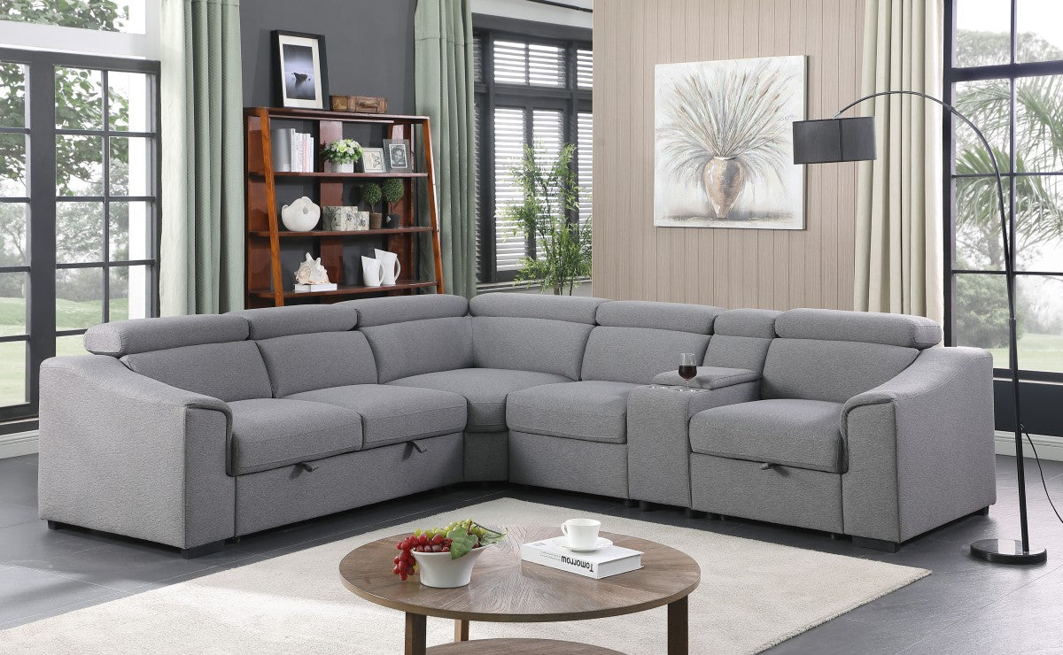 Atlas Modular Sectional with Storage & Cupholders – Gray Fabric