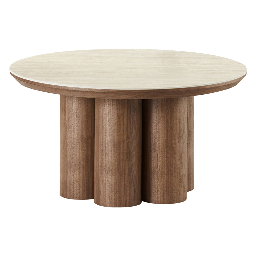 Briar Round Coffee Table - Walnut/Travertine