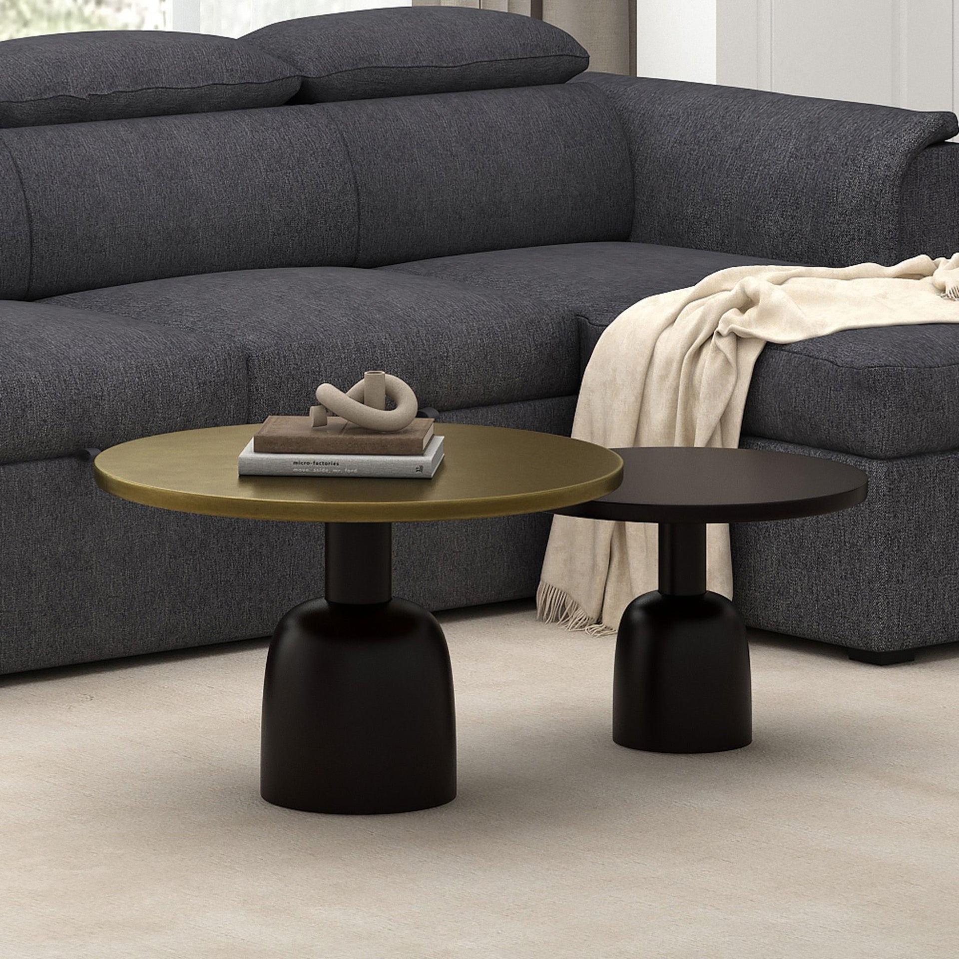 Adira 2Pc Round Coffee Table Set, Black