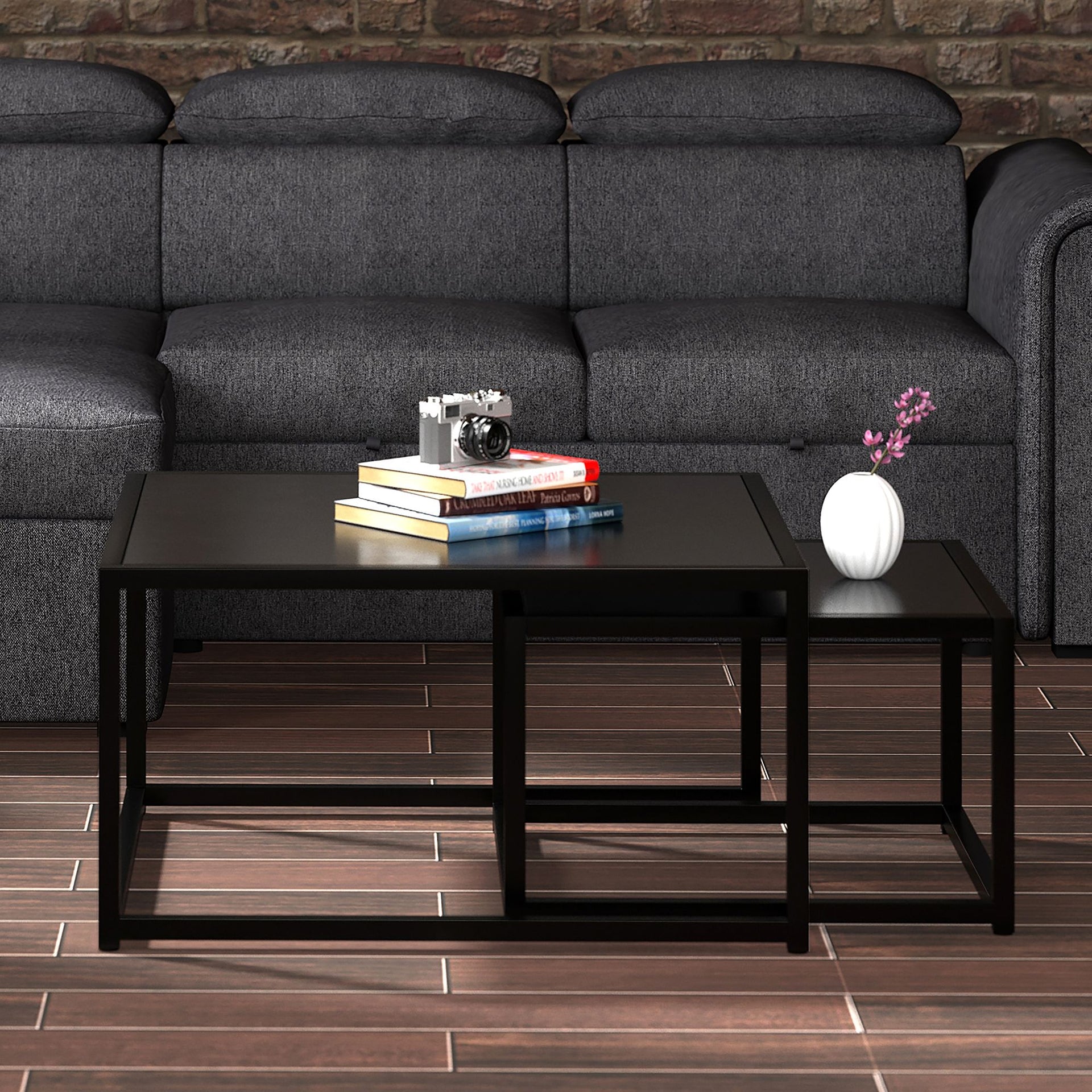 Quinn 2Pc Coffee Table Set, Black