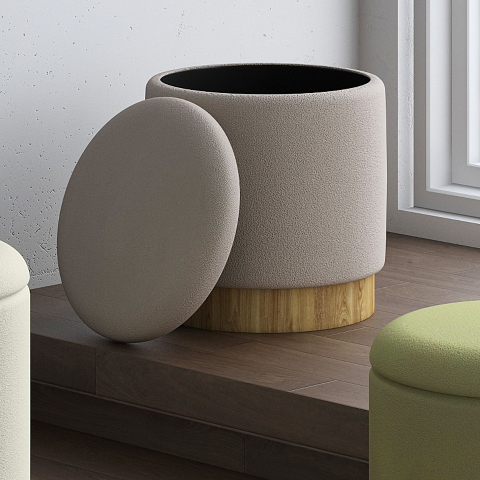 Alya Round Storage Ottoman, Grey