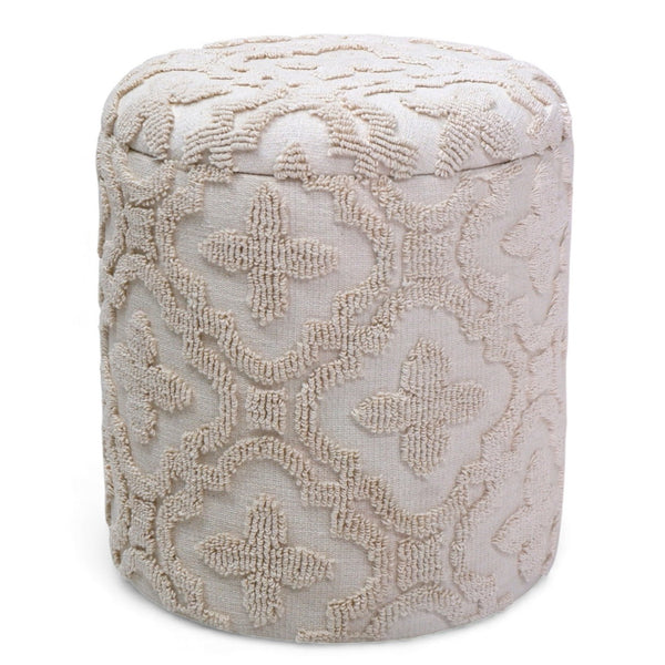 Noor Round Storage Ottoman - Ivory