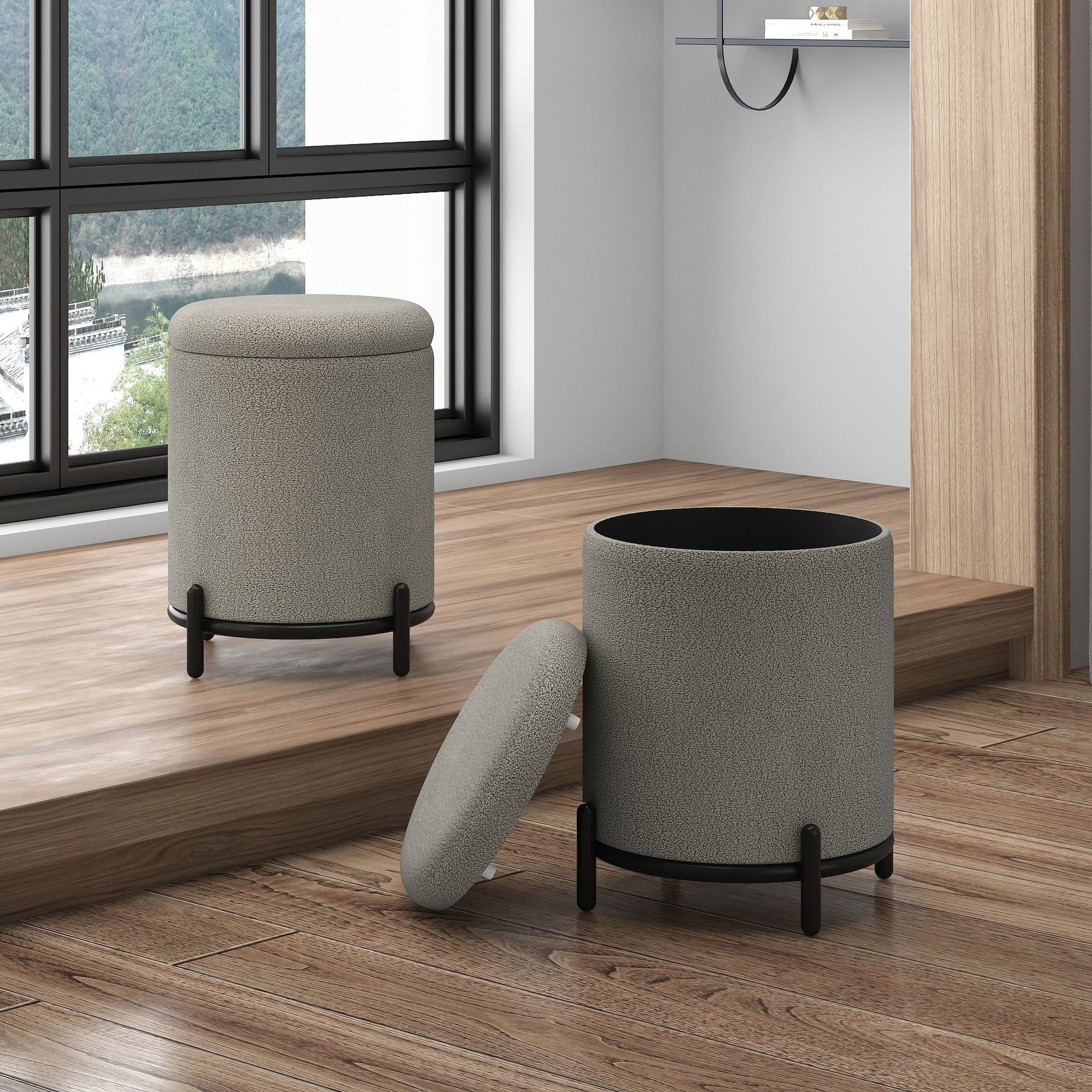 Castor Round Storage Ottoman, Grey