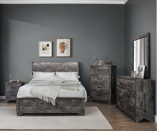 Beckett 6-Piece Rustic Bedroom Set – Charcoal Woodgrain Finish