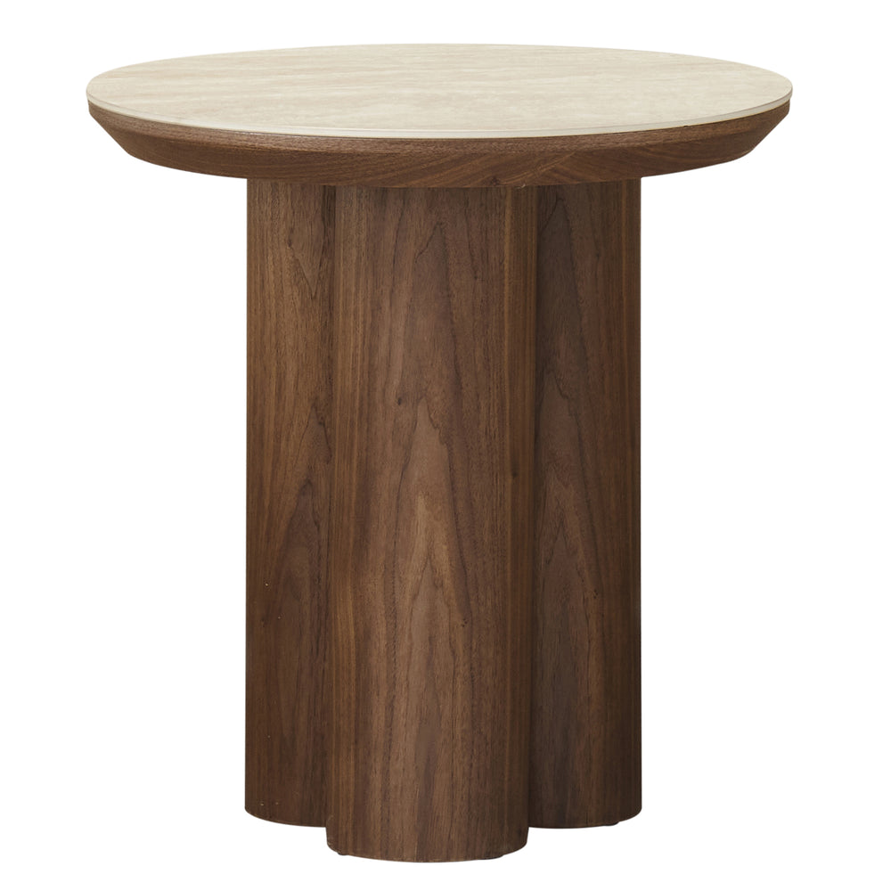 Briar Round Accent Table - Walnut/Travertine
