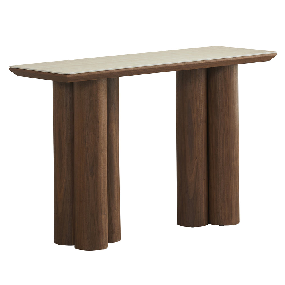 Briar Console Table, 47.25" - Walnut/Travertine