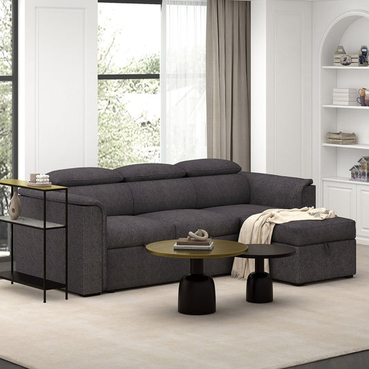 Oskar 93.5” Sectional Sofa with Pull-Out Bed & Storage – Charcoal Fabric
