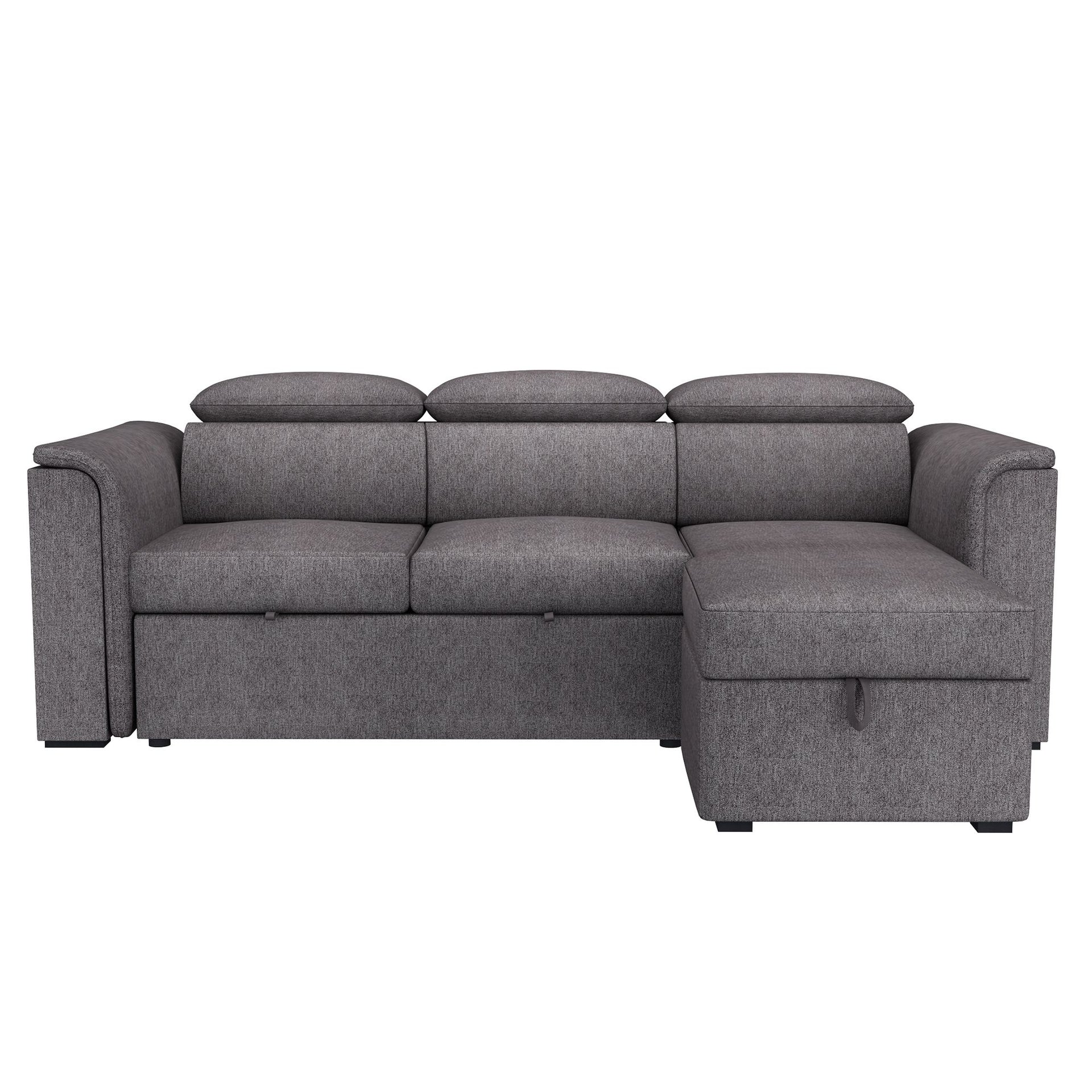 Oskar Sectional Sofa with Pull-Out Bed & Storage - 93.5Ó Charcoal Fabric