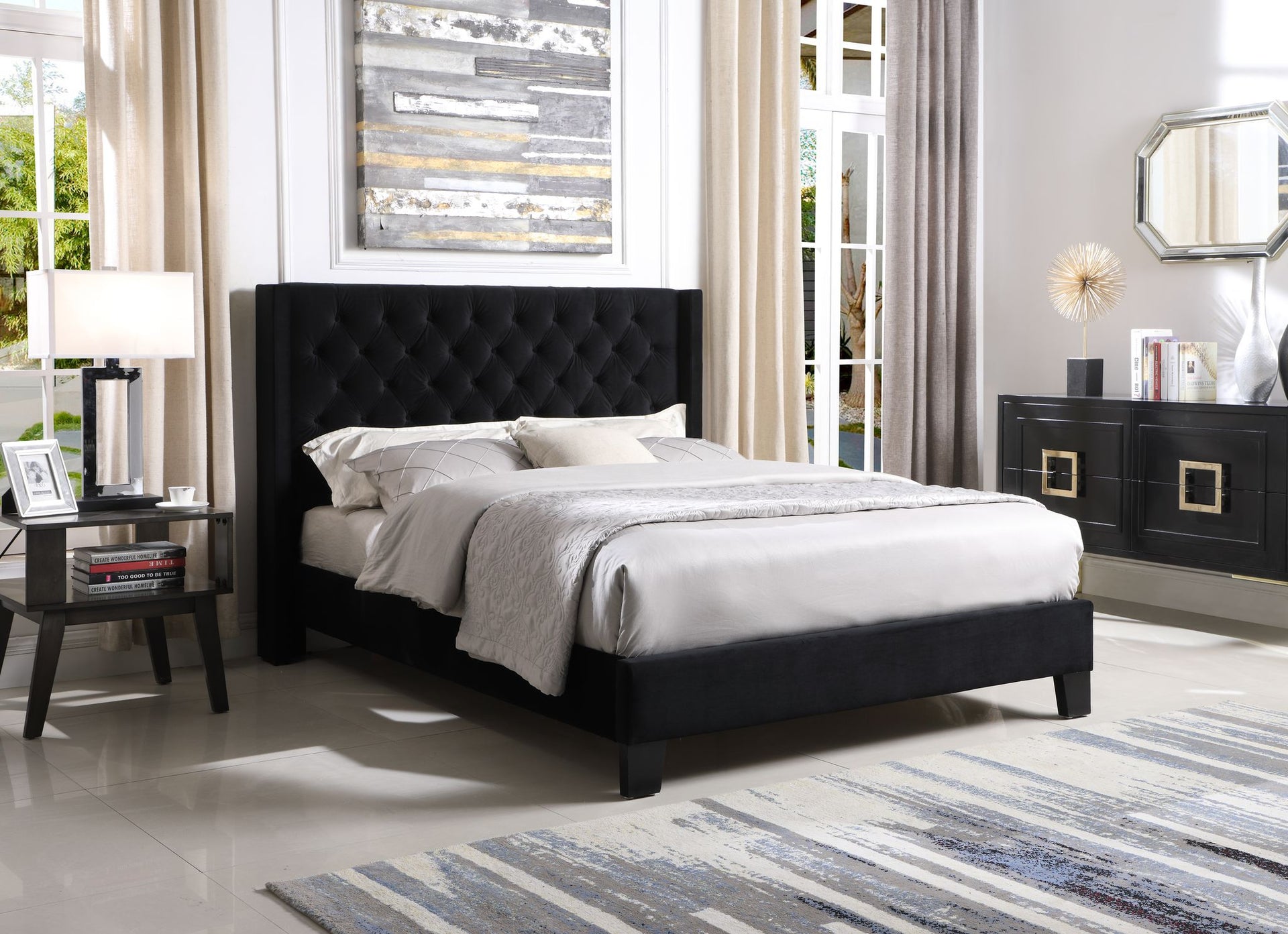 Zander Queen Platform Bed, Black