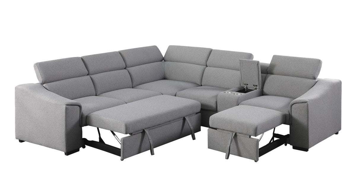 Atlas Modular Sectional with Storage & Cupholders – Gray Fabric