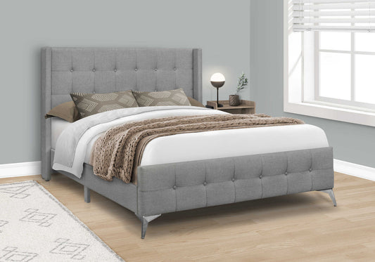 Camden Upholstered Queen Bed – Light Grey with Chrome Legs