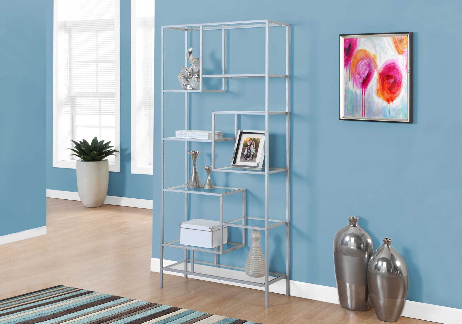 Sierra Geometric Display Shelf, Silver Metal Frame