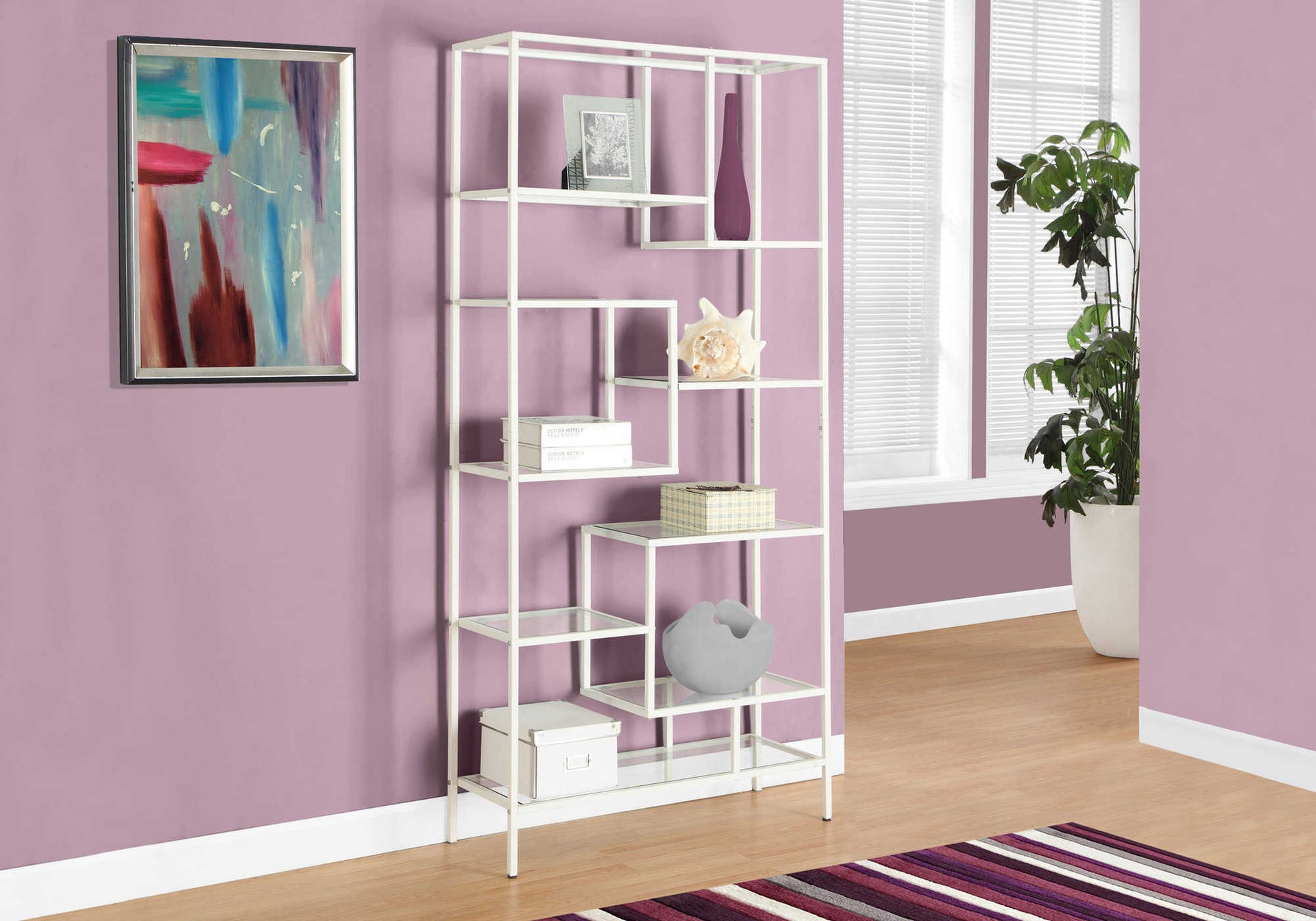 Lina Geometric Display Shelf – 72” Metal & Glass Bookshelf