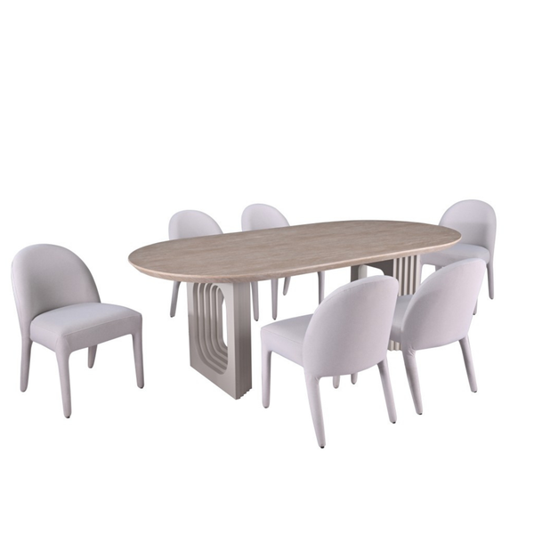 Dafne Pedestal 5-Piece Dining Set - Beige