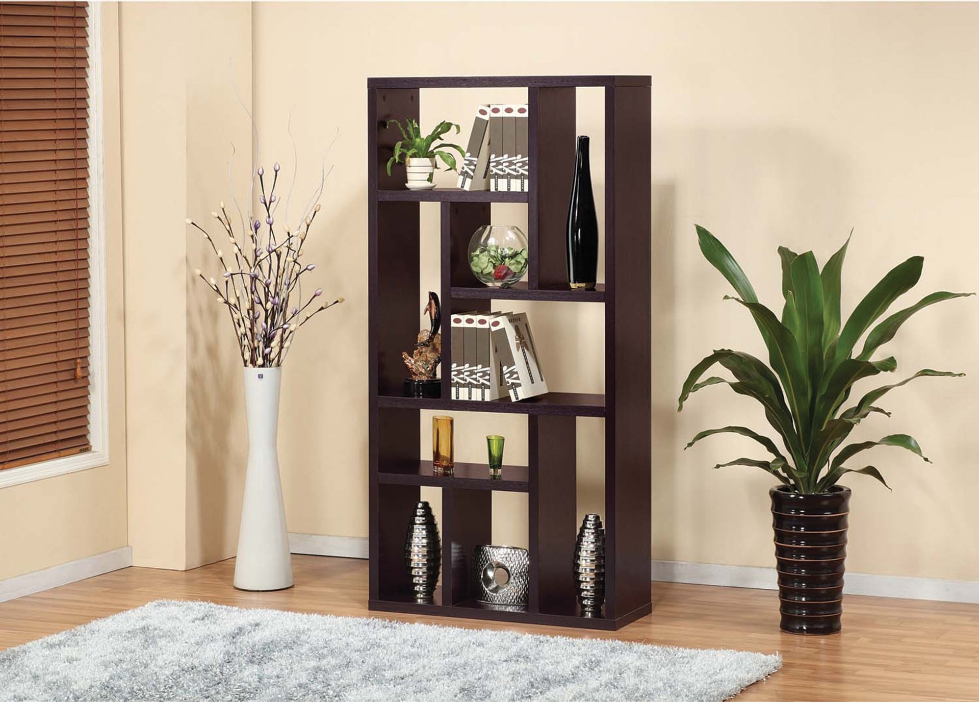 Aspen Geometric Bookcase, Dark Cherry
