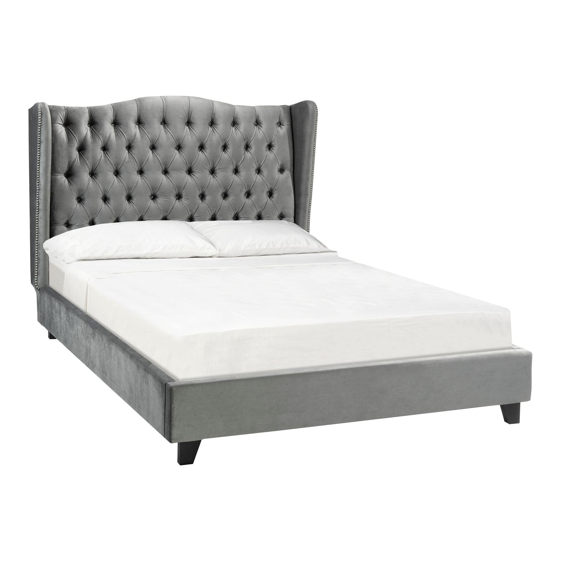 Alexandra King Platform Bed - Grey Velvet