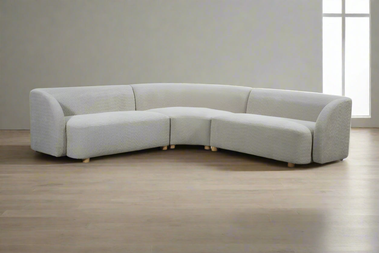 Raya Modern Curved Modular Sectional Sofa – Textured Cream Bouclé