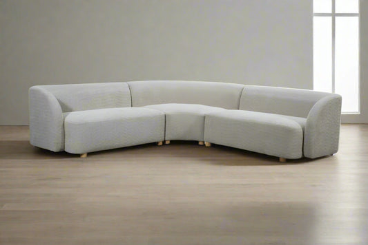 Raya Modern Curved Modular Sectional Sofa – Textured Cream Bouclé