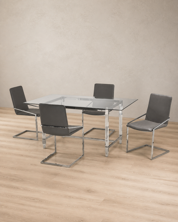 Ines 5-Piece Glass Dining Set - Grey
