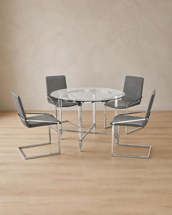 Corbin 5-Piece Round Glass Dining Set - Grey
