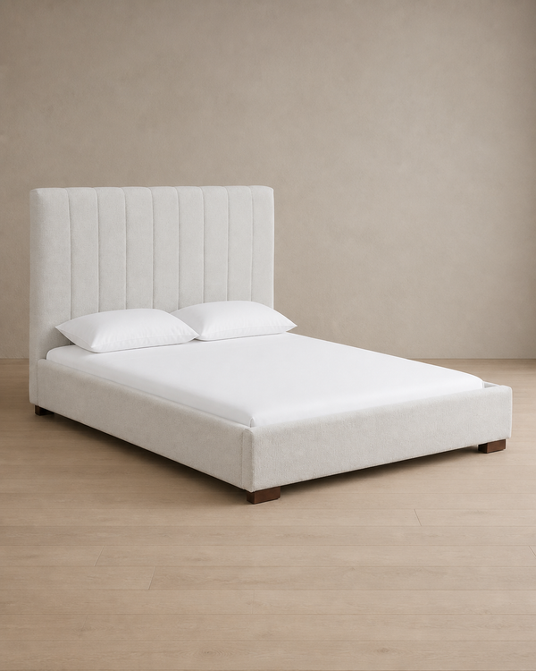 Evelyn Upholstered Platform Bed - Beige