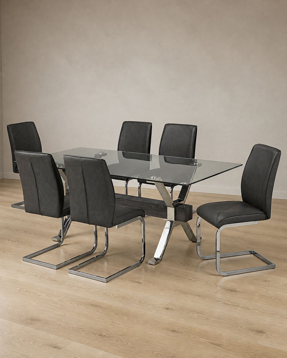 Halden 7-Piece Glass Dining Set - Grey