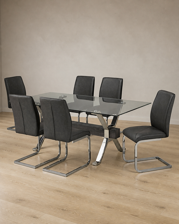 Halden 7-Piece Glass Dining Set - Grey